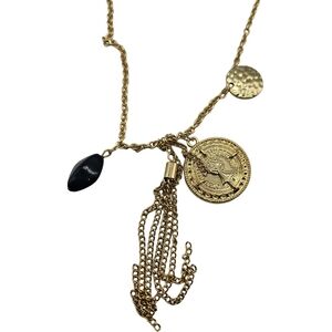 Gold Necklace with Coin, Tassel & Charms